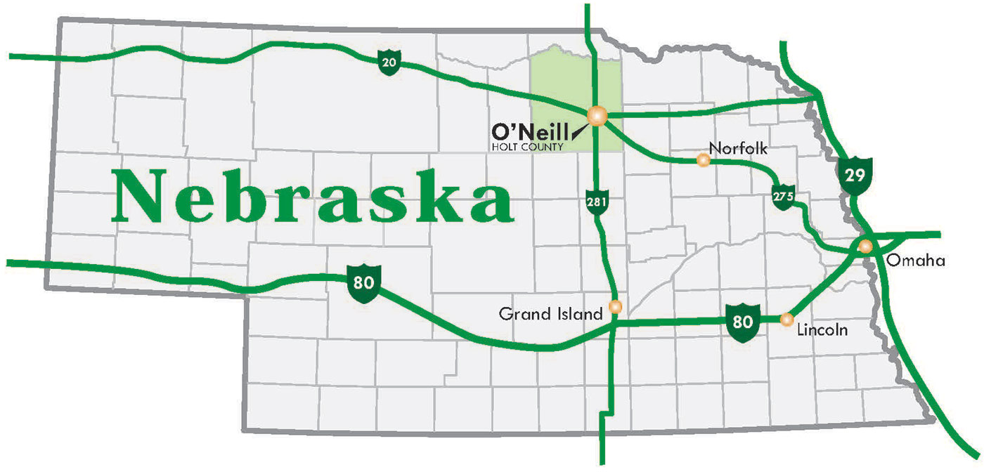 Map of Nebraska, O'Neill, Holt County - the location of Holt County Economic Development